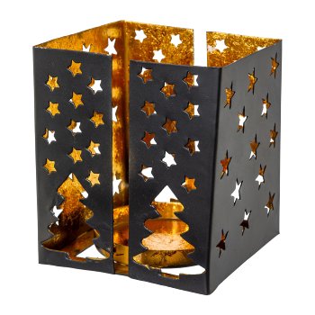 Metal lantern square,tree/stars SYRA, 12x12x10cm,