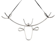 Aluminum hanger deer head with leather strap, 20x27cm, silver