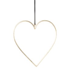 Aluminum pendant heart with leather strap, 13x13cm, gold