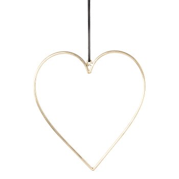 Aluminum pendant heart with leather strap, 21x21cm, gold