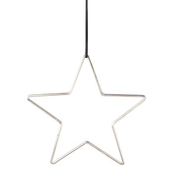 Aluminum hanger star with leather strap, 13x13cm, silver