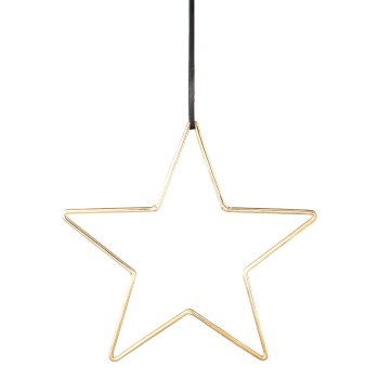 Aluminum star hanger with leather strap, 21x21cm, gold