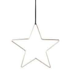 Aluminum hanger star with leather strap, 21x21cm, silver