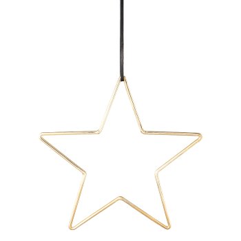 Aluminum hanger star with leather strap, 30x30cm, gold