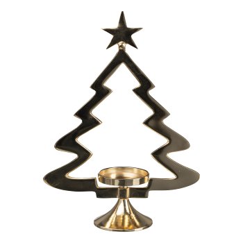Aluminum tree candle holder w.glass, 12x32x44cm, gold