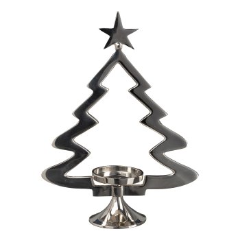 Aluminium Baum Kerzenhalter m.Glas, 12x32x44cm, silber