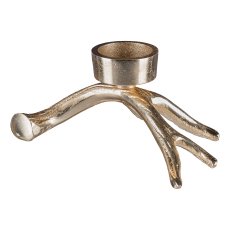 Aluminum candle plate on antlers, 17x11x7cm, gold