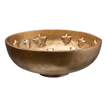 Aluminum round bowl with embossed stars, 21x21x8cm, old gold