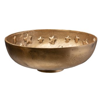 Aluminum round bowl with embossed stars, 30x30x10cm, old gold