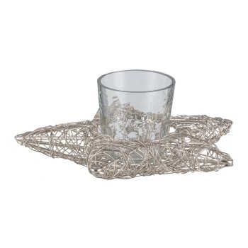 Metal wire tea light, star, w.glass, 15x15x7cm, silver