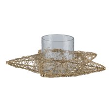 Metal wire tea light, star, w.glass, 20x20x9cm, gold