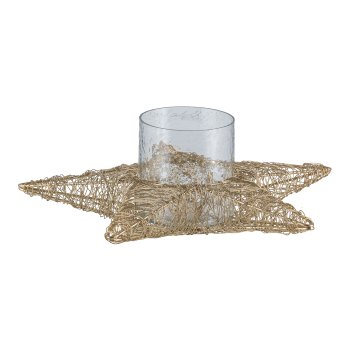 Metalldraht Teelicht, Stern, m.Glas, 25x25x10cm, Gold
