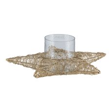 Metal wire tea light, star, w.glass, 25x2510cm, gold