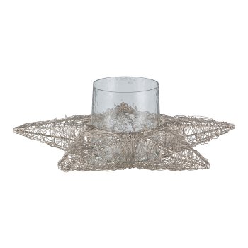 Metal wire tea light, star, w.glass, 25x25x10cm, silver