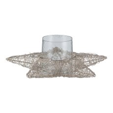Metal wire tea light, star, w.glass, 25x2510cm, silver
