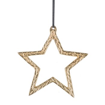 Aluminium Hänger, Stern, m.Lederband, 15x14cm, Gold