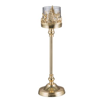 Aluminium Windlicht auf Fuß, m.Glas, 37x12cm, Gold