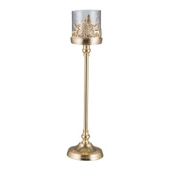 Aluminium lantern on base, w.glass, 44x12cm, gold