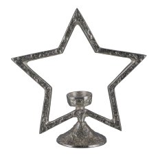 Aluminium Stern, auf Fuss, Teelichthalter, 30x25x10cm, Silber