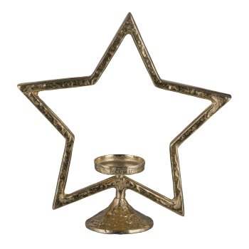 Aluminium star, on foot, tealight holder, 41x38x12cm, gold