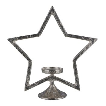 Aluminium Stern, auf Fuss, Teelichthalter, 41x38x12cm, Silber