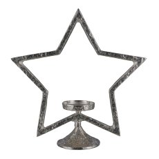 Aluminium Stern, auf Fuss, Teelichthalter, 41x38x12cm, Silber