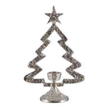 Aluminium Baum, auf Fuss, Teelichthalter, 37x25x12cm, Silber