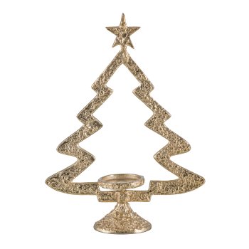 Aluminium tree, on foot, tealight holder, 44x31x12cm, gold