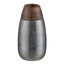 Aluminium vase, with mango wood rim, 23x13x13cm, silver, LEPURO