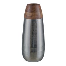 Aluminium vase, with mango wood rim, 33x14x14cm, silver, LEPURO