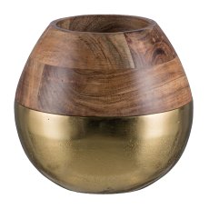 Aluminium Kugel Vase, m.Mango Holz Rand, 14x16x16cm, Gold, LEPURO