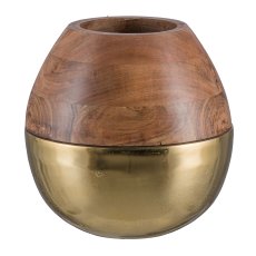 Aluminium Kugel Vase, m.Mango Holz Rand, 22x20x20cm, Gold, LEPURO