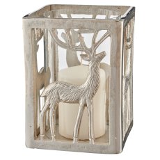 Aluminium Windlicht Quader, Hirschmotiv, 21x16x16cm, silber