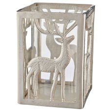 Aluminium Windlicht Quader, Hirschmotiv, 27x19x19cm, silber