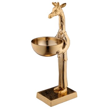 Aluminium giraffe with bowl, standing, 11x14x34cm, gold