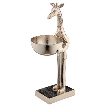 Aluminium Giraffe mit Schale, stehend, 11x14x34cm, silber