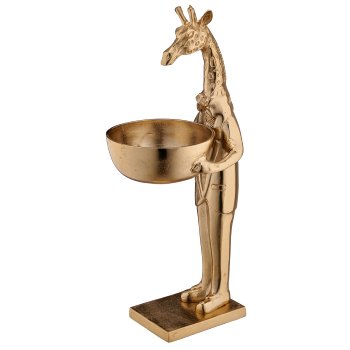 Aluminium giraffe with bowl, standing, 18x19x47cm, gold