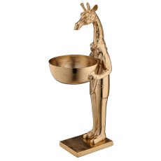 Aluminium Giraffe mit Schale, stehend, 18x19x47cm, gold