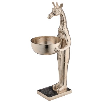 Aluminium giraffe with bowl, standing, 18x19x47cm, silver