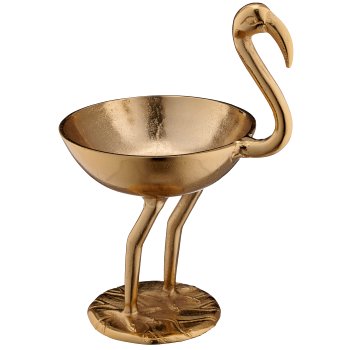 Aluminium Flamingo mit Schale, stehend, 20x26x33cm, gold