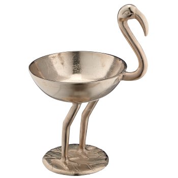 Aluminium Flamingo mit Schale, stehend, 20x26x33cm, silber