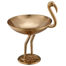 Aluminium Flamingo mit Schale, stehend, 26x33x40cm, gold