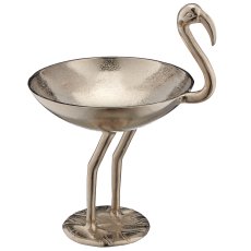 Aluminium Flamingo mit Schale, stehend, 26x33x40cm, silber