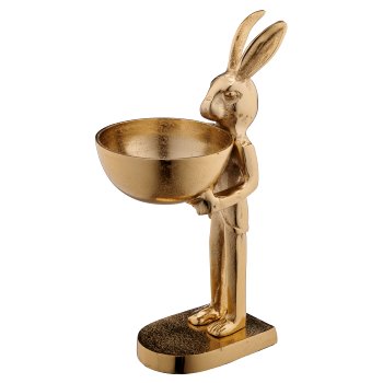Aluminium Hase mit Schale, stehend, 14x10x26cm, gold