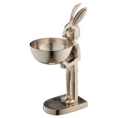 Aluminium Hase mit Schale, stehend, 14x10x26cm, silber