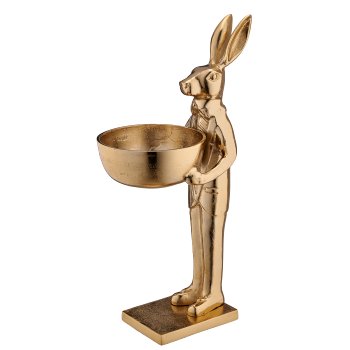 Aluminium Hase mit Schale, stehend, 15x22x45cm, gold