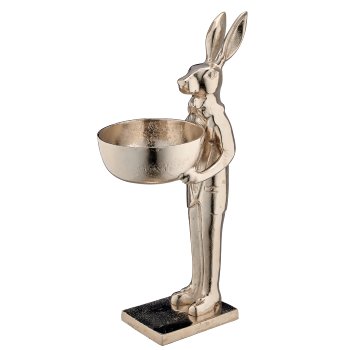 Aluminium Hase mit Schale, stehend, 15x22x45cm, silber