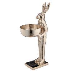 Aluminium Hase mit Schale, stehend, 15x22x45cm, silber