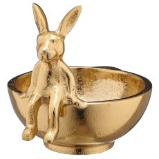 Aluminium Schale rund, mit Hase sitzend, 12x15x10cm, gold
