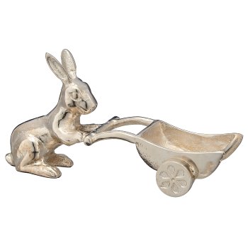 Aluminium Hase mit Schubkarre, 14x21x8cm, silber